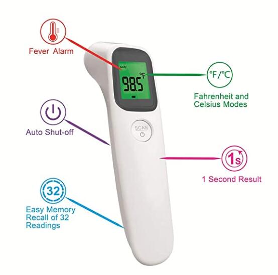 Não termômetro infravermelho da testa do contato, termômetro eletrônico médico